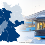 Deutschlandkarte, in der die Bundesländer je nach Vorhandensein einer Förderung für E-Busse unterschiedlich blau eingefärbt sind.